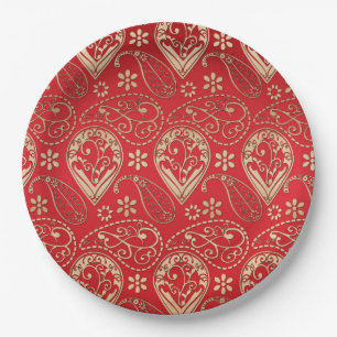 Red Gold Paisley Bandana Pattern Papieren Bordje