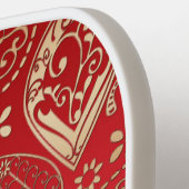 Red Gold Paisley Bandana Pattern Pickleball Paddle (Links Detail)