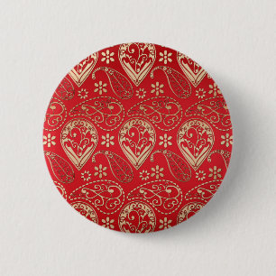 Red Gold Paisley Bandana Pattern Ronde Button 5,7 Cm