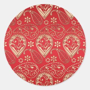 Red Gold Paisley Bandana Pattern Ronde Sticker