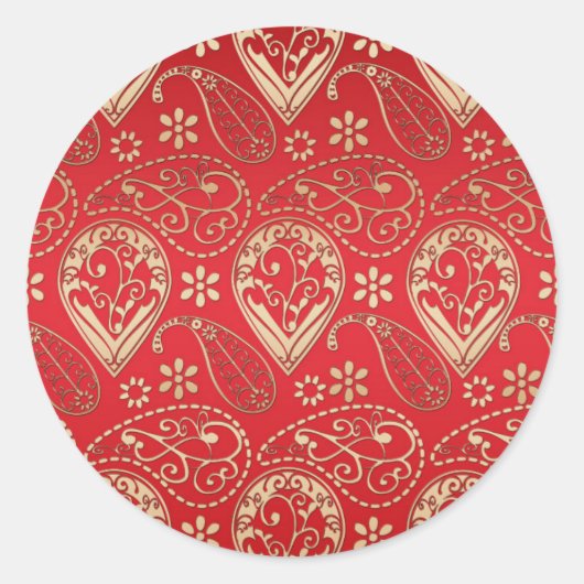 Red Gold Paisley Bandana Pattern Ronde Sticker (Voorkant)