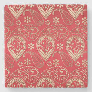 Red Gold Paisley Bandana Pattern Stenen Onderzetter