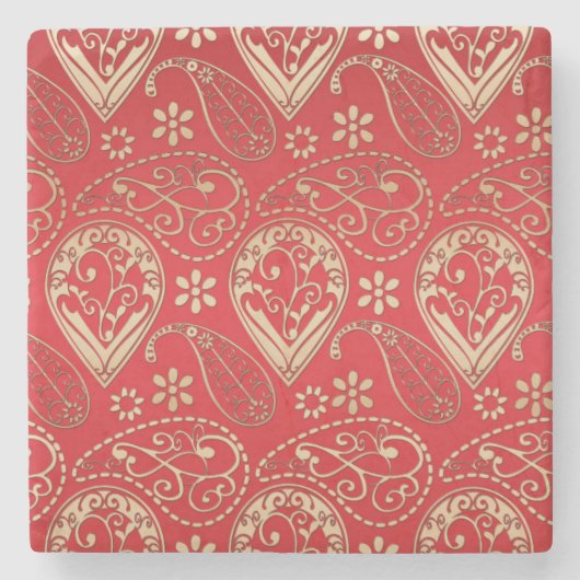 Red Gold Paisley Bandana Pattern Stenen Onderzetter (Voorkant)