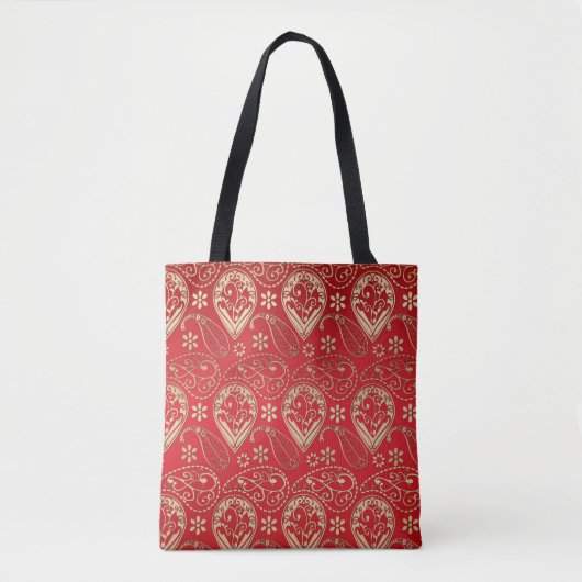 Red Gold Paisley Bandana Pattern Tote Bag (Voorkant)
