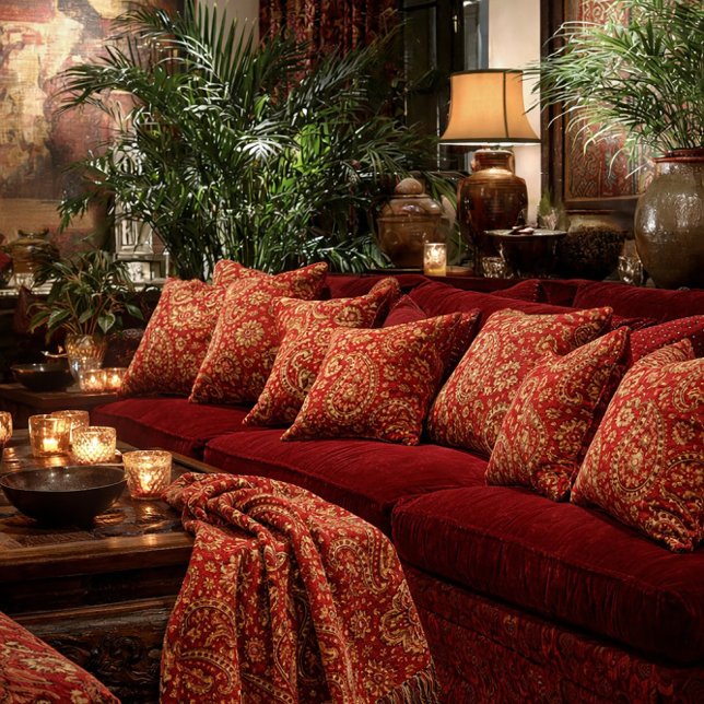 Red & Gold Paisley Designer Pillows - Room Design Kussen (Creator heeft geüpload)