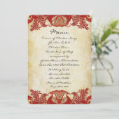 Red Gold Paisley Peacock Colors Wedding Kaart (Staand voorkant)