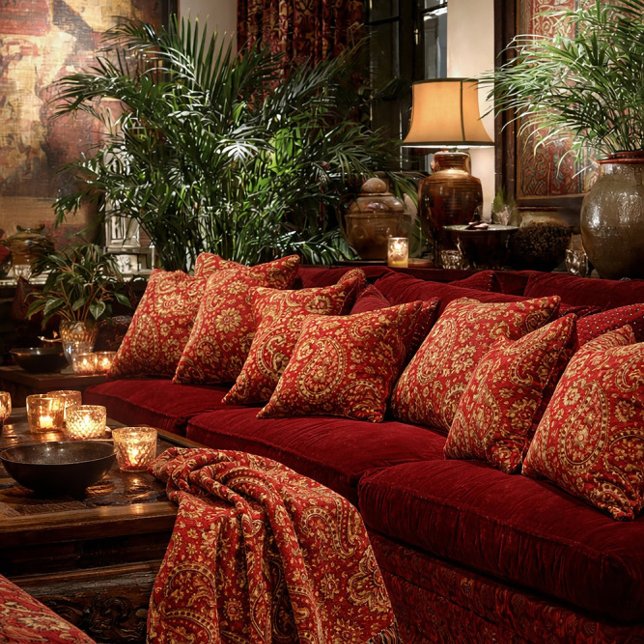 Red & Gold Paisley Pillows - Customizable  Kussen (Creator heeft geüpload)