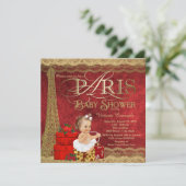 Red Gold Paris Baby shower Kaart (Staand voorkant)
