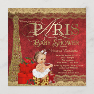 Red Gold Paris Baby shower Kaart