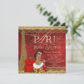 Red Gold Paris Etnisch Meisje Baby shower Kaart (Staand voorkant)