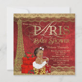 Red Gold Paris Etnisch Meisje Baby shower Kaart (Voorkant)