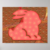Red Gold Pattern 2023 Rabbit Chinese New Year Poster (Voorkant)