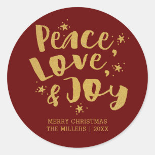 Red Gold Peace Love & Joy Holiday Kerstmis Ronde Sticker
