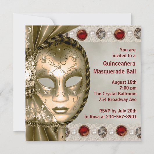 Red Gold Pearl Red Gold Masquerade Party Kaart (Voorkant)