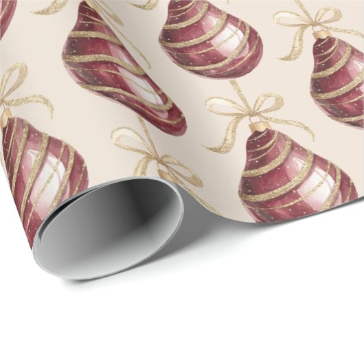 Red Gold Pears with Bows Christmas Cadeaupapier (Rol Hoek)