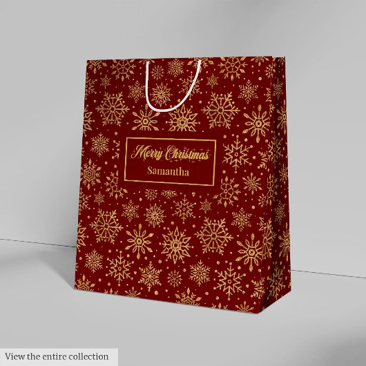 Red Gold Personalized Holiday Paper Gift Bag Luxe Medium Cadeauzakje
