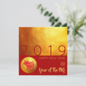 Red Gold Pig papercut 2019 Square Invitation Kaart (Staand voorkant)