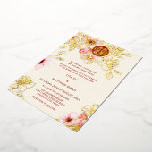 Red Gold  Pink Cherry Blossom Chinese Wedding Folie Uitnodiging (Gedraaid)
