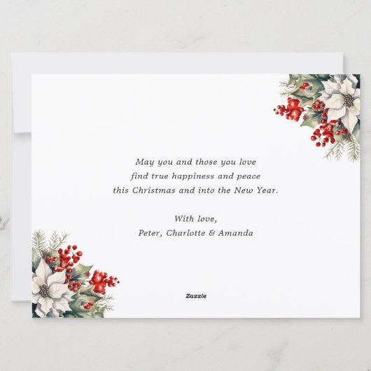 Red Gold Poinsettia Berries Photo Christmas Feestdagenkaart (Achterkant)