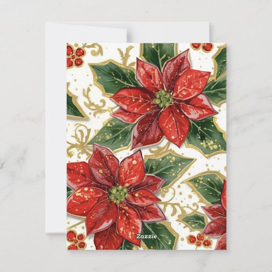 Red Gold Poinsettia Christmas Holiday  Feestdagenkaart (Achterkant)
