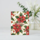 Red Gold Poinsettia Christmas Holiday  Feestdagenkaart (Staand voorkant)
