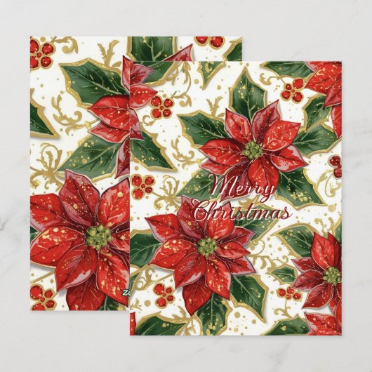 Red Gold Poinsettia Christmas Holiday  Feestdagenkaart (Voorkant / Achterkant)
