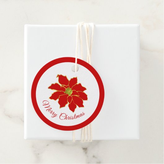 Red Gold Poinsettia Gift Label (In situ)