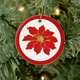 Red Gold Poinsettia Keramisch Ornament