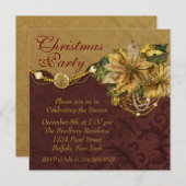 Red Gold Poinsettia kerstfeest Kaart (Voorkant / Achterkant)