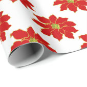 Red Gold Poinsettia Patroon Cadeaupapier (Rol Hoek)