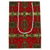 Red & Gold Poinsettia Patroon Gift Bag Medium Cadeauzakje (Achterkant)