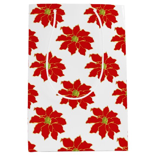 Red Gold Poinsettia Patroon Medium Cadeauzakje (Voorkant)