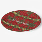 Red & Gold Poinsettia Patroonfeestdagen Borden Papieren Bordje (Gekanteld)