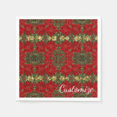 Red & Gold Poinsettia Pattern Holiday Napkins Servetten (Voorkant)