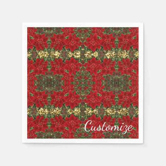 Red & Gold Poinsettia Pattern Holiday Napkins Servetten (Voorkant)