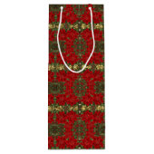 Red & Gold Poinsettia Pattern Wine Gift Bag Wijn Cadeautas (Achterkant)
