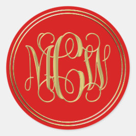 Red Gold Preppy Vine Script Monogram DIY BG Ronde Sticker