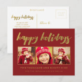 Red Gold Prettige feestdagen Xmas Foto Lijst Brief Briefkaart (Voorkant / Achterkant)