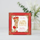 Red Gold Prince Baby shower Damask Blonde Boy Kaart (Staand voorkant)