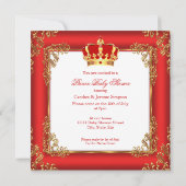 Red Gold Prince Baby shower Damask Blonde Boy Kaart (Achterkant)