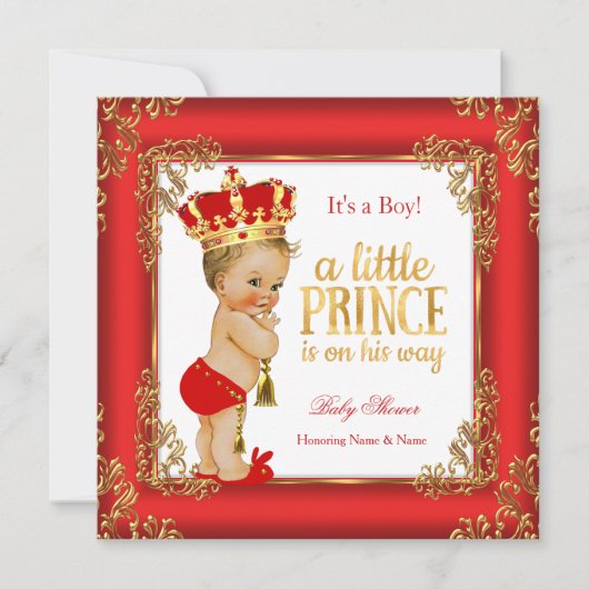 Red Gold Prince Baby shower Damask Blonde Boy Kaart (Voorkant)
