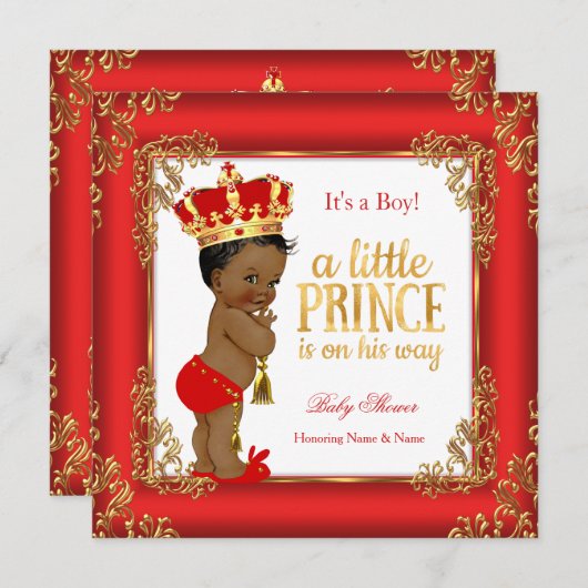Red Gold Prince Baby shower Damask Ethnic Boy Kaart (Voorkant / Achterkant)