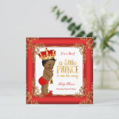 Red Gold Prince Baby shower Damask Ethnic Boy Kaart (Staand voorkant)