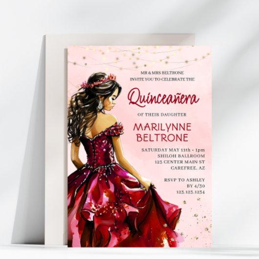 Red Gold Princess Quinceañera Kaart