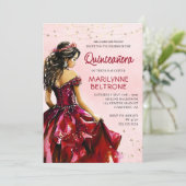 Red Gold Princess Quinceañera Kaart (Staand voorkant)
