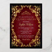  Red Gold Princess Tiara Quinceañera Folie Uitnodiging (Voorkant)