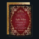 Red Gold Princess Tiara Sweet 16 Kaart<br><div class="desc">Elegant  Red Gold Princess Tiara Sweet 16 Birthday Invitation</div>