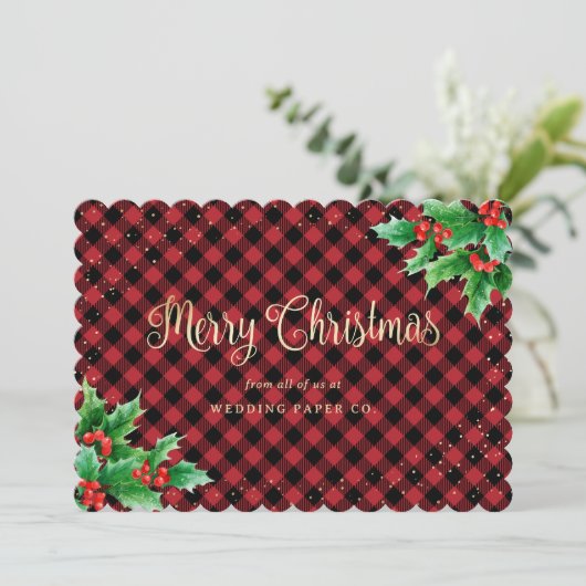 Red Gold Pset Holly Kaarten voor zakelijke kerst (Staand voorkant)