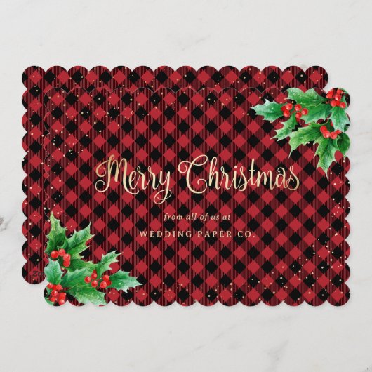 Red Gold Pset Holly Kaarten voor zakelijke kerst (Voorkant / Achterkant)