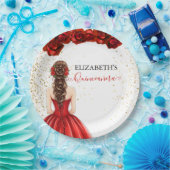 Red & Gold Quinceañera Custom Paper Plate Papieren Bordje (Feest)